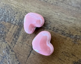 Large Pink Ceramic Heart Beads: DIY Valentine's (8 pc)