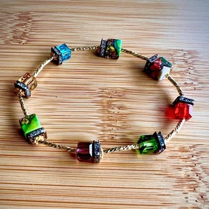 Geometric Crystal Bracelet: Multicolored Square Bead Stretch Bracelet