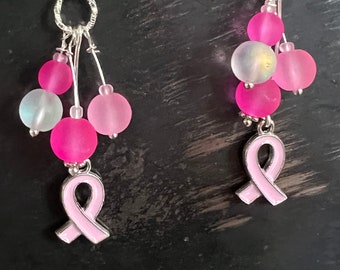Pink Ribbon Drop Earrings Breast Cancer Awareness Charm Picture Glass Gem Handmade Hook Earrings For Women Friends Yvan