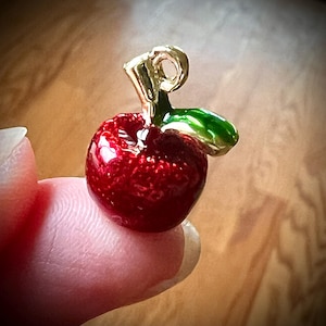 Red apple charm, Golden Apple Necklace, Apple Charm, Teachers Gift