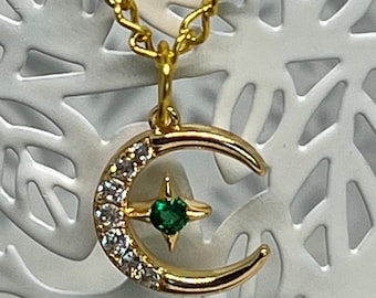 18K Gold Plated Moon and Star Necklace: Islamic Crescent Pendant