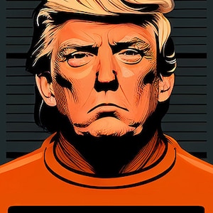 May include: A digital illustration of a person with orange hair and a serious expression wearing an orange jumpsuit with the text "BAD ORANGE MAN" on a black background.