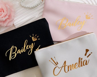 Personalized Foil Makeup Bag, Makeup Bag with Name, Bridesmaid Proposal gift, Bridesmaid Cosmetic Bag, Bridesmaid Proposal, Gifts for girl