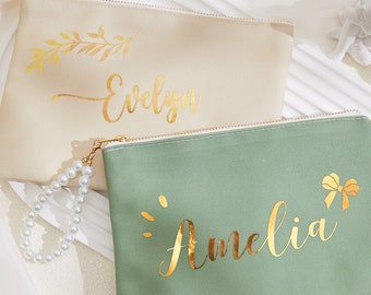 Personalized Foil Makeup Bag, Makeup Bag with Name, Bridesmaid Proposal gift, Bridesmaid Cosmetic Bag, Maid of honor, Gifts for Friend