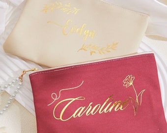 Personalized Foil Makeup Bag, Makeup Bag with Name, Custom Cosmetic Bags for Her, Maid of Honor Proposal, Bridal Party