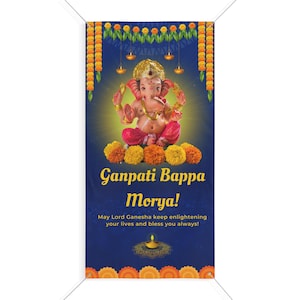 Matte Banner - Ganpati Bappa Morya! - 3 feet (W) x 6 feet (H)