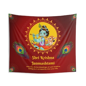 Indoor Wall Tapestries - shri krishna janmashtami - festive backdrop