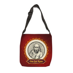 Adjustable Tote Bag - Om Sai Ram, Ethnic Shoulder Bag, Spiritual Canvas Tote, Boho Market Bag, Reusable Shopping Tote, Yoga Lover Gift,