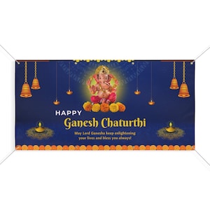 Matte Banner - Happy Ganesh Chaturthi - Festive Banner - 6 feet (w) x 3 feet (h)