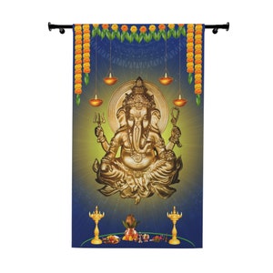Window Curtains (1 Piece) - Ganesha - Pooja Room - 50&quot; × 84&quot;