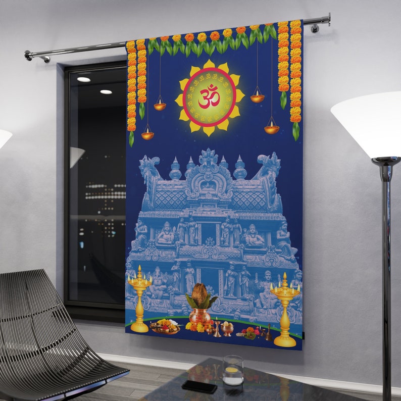 Pooja Room Curtain Om Temple Design Window Curtains 1 Piece Etsy