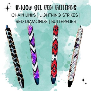 InkJoy Gel Pen Rhinestone Pen Templates | Chain Links Lightning Strikes Red Diamonds Butterflies | 4 Patterns | SS10 Honeycomb Patterns