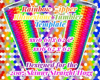 Rainbow Zipper Design Rhinestone Tumbler Template | SS16 Honeycomb Pattern | 20oz Skinny Straight Tumbler