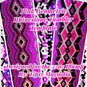 Pink Geometric Bright Design Rhinestone Tumbler Template | SS16 Honeycomb Pattern | 32oz Plump From Tipsy Magnolia