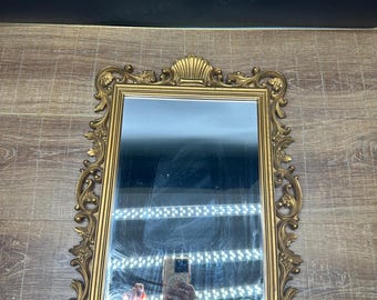 Vintage Hollywood Regency Gold Wall Mirror 18” x 13” Ornate Syroco Style Baroque Rococo Scroll Frame Home Decor 1988