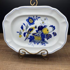 Vintage Spode Blue Bird serveringsfat England S3274 Blågul blommig oval fat bondgårdsdekor Transferware