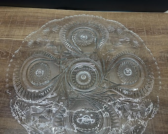 Vintage L.E. Smith Pinwheel & Stars Clear Glass Relish Tray | Divided Serving Platter | Mid Century Pressed Glass | USA