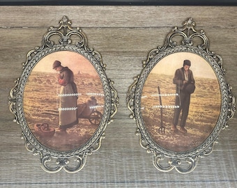 The Angelus by Jean Francois Millet Pair of Oval Framed Convex