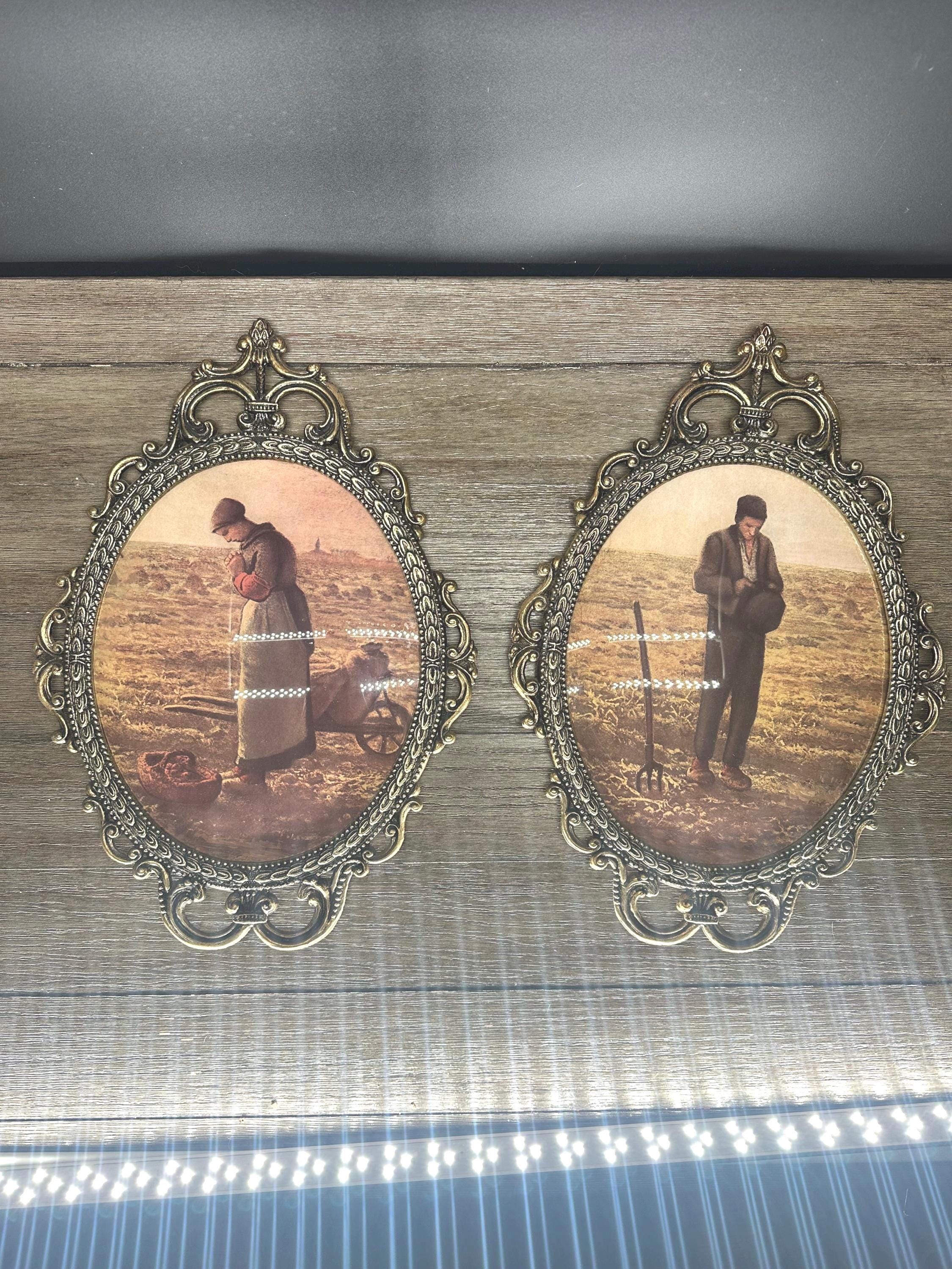 The Angelus by Jean Francois Millet Pair of Oval Framed Convex