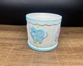 Vintage My-Neil Glazed Ceramic Baby Carousel Planter Vase, Planter/Vase for Nursery Elephant, Lion, Pony and Tiger
