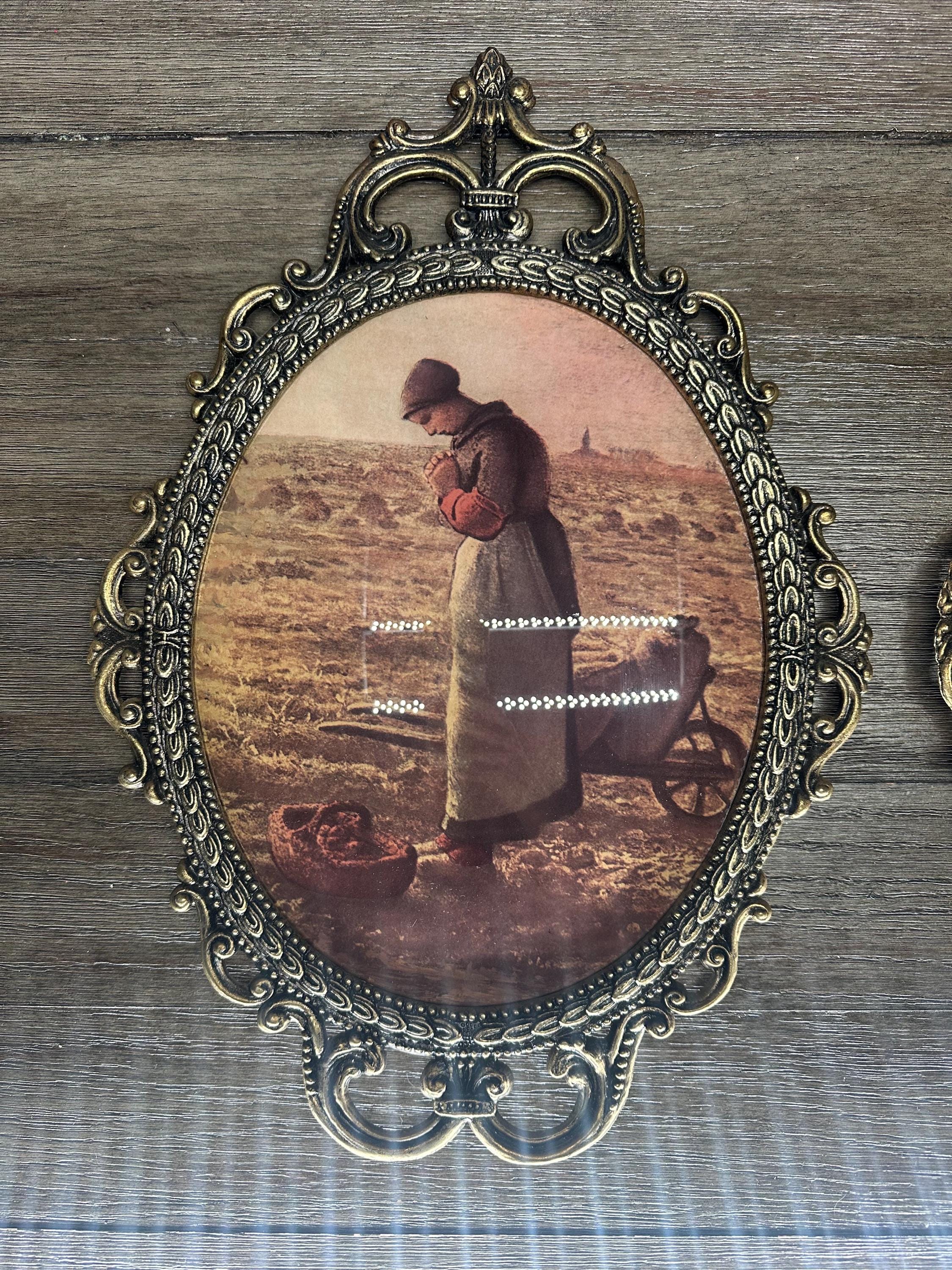 The Angelus by Jean Francois Millet Pair of Oval Framed Convex