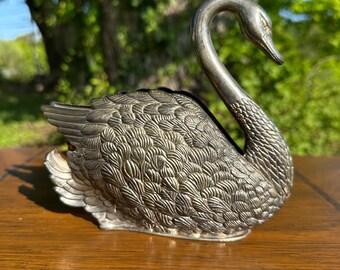 Vintage Godinger Silver Plated Swan Napkin Holder 1984 | Letter Organizer | Hollywood Regency Decor | Elegant Tabletop Swan | Gift Idea