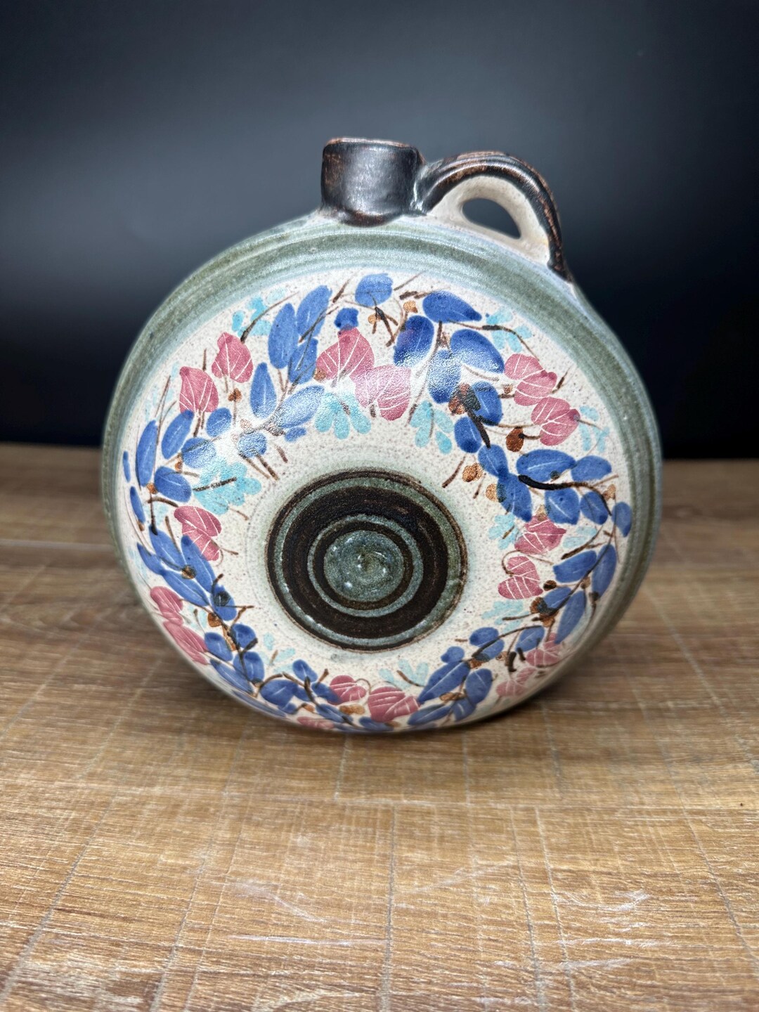 Rare Vintage Studio Pottery Vase Jug, Hand Painted Floral Stoneware ...