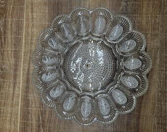 Plato de vidrio vintage de Indiana para huevos rellenos, bandeja transparente con relieve, para servir 15 huevos, decoración de cocina rústica, 28 cm (11 pulgadas)