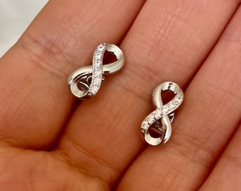 Sterling Silver Infinity Earrings: Cubic Zirconia Stud Earrings