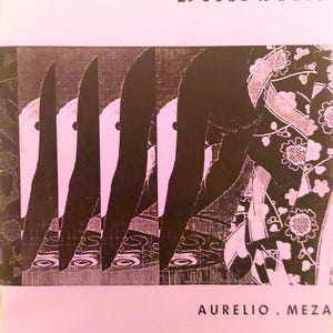 Puede incluir: Una portada de libro con fondo blanco que presenta el título SAKURA en texto negro en la parte superior. El centro muestra un patrón gráfico en blanco y negro con formas repetitivas. Aparecen el nombre del autor AURELIO MEZA y el texto RED DE LOS POETAS SALVAJES 5.