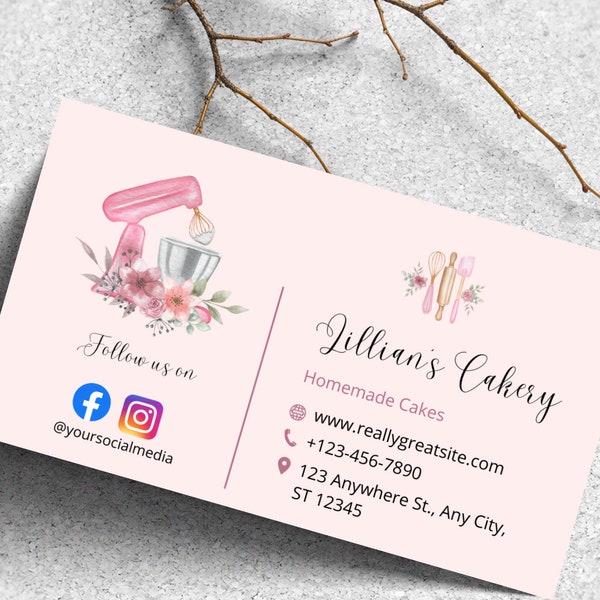 Bakery Business Card Template | Custom Business Card Editable | Printable Business Card Design | Cake Shop Sweet Treats Business Card