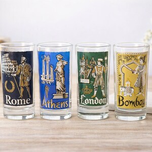 Vintage Libbey International Cities Glasses Set Rome Athens London Bombay