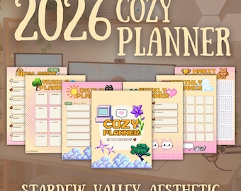 2026 Cozy Planner Bundle Gamer Stardew Valley Inspired Pixel Art Printable PDF PNG Yearly Monthly Weekly Daily Calendar Journal Set Tracker