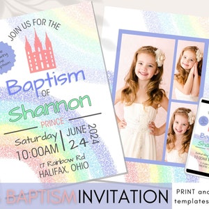 LDS Baptism Invitation Girl | LDS Baptism Invitation Rainbow | LDS Baptism Invitation Digital Template | Lds Baptism Invitation Template