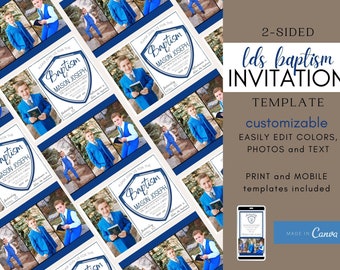 LDS Baptism Invitation Boy | LDS Baptism Invitation Digital Template | LDS Baptism Template | Baptism Announcement Boy | Canva Template