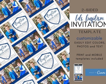 LDS Baptism Invitation Boy | LDS Baptism Invitation Digital Template | LDS Baptism Template | Baptism Announcement Boy | Canva Template