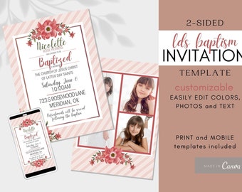 LDS Baptism Invitation Girl | LDS Baptism Invitation Floral | Baptism Invitation Instant Download | Floral LDS Baptism Invitation | Pink
