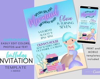 Mermaid Birthday Invitation | Mermaid Invitation | Birthday Invitation Girl | Mermaid Birthday Invitation Instant Download | Under the Sea