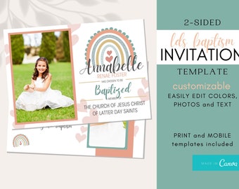 LDS Baptism Invitation | LDS Baptism Template | LDS Baptism Invitation Template | Lds Baptism Invitation Template Rainbow | Canva Template