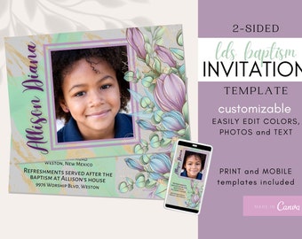 HLT Taufe Einladung Mädchen | HLT Taufe Einladung Floral | Taufe Einladung Sofort Download | Lila Blumen HLT Taufe Einladung