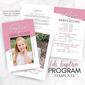 Plantilla del programa de bautismo SUD, descarga de Canva fácil de editar, programa de bautismo de niñas y niños, genial para tener ocho, oro rosa
