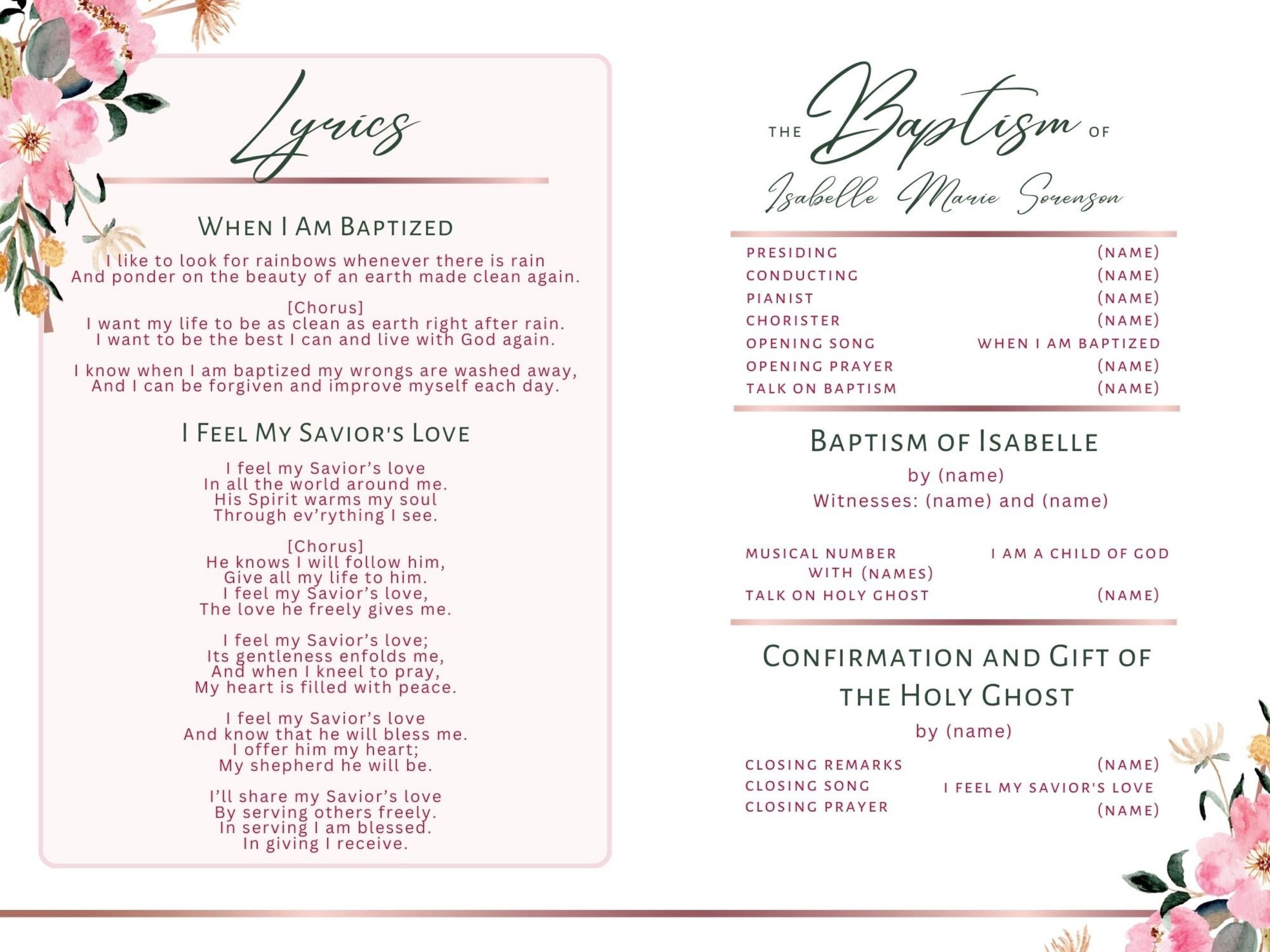 LDS Baptism Program Template, Girl Floral Baptism Program, Customizable ...