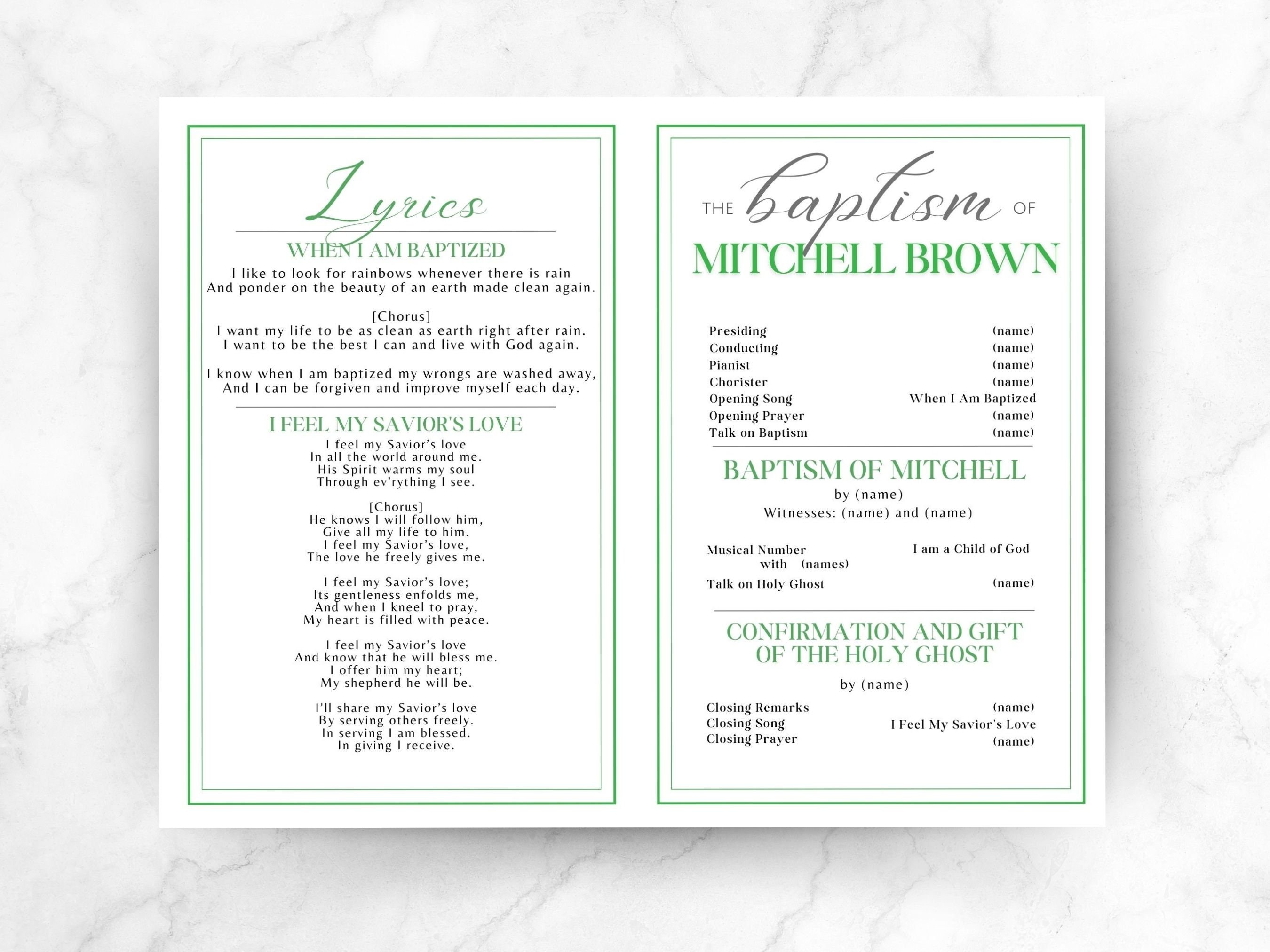 Simple Baptism Program LDS Baptism Program, Customizable Template, Easy to Edit Canva Download ...