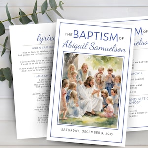 LDS Baptism Program, Customizable Template, Easy to Edit Canva Download, Girl or Boy Baptism Program, Christ Watercolor