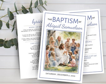 LDS Baptism Program, Customizable Template, Easy to Edit Canva Download, Girl or Boy Baptism Program, Christ Watercolor