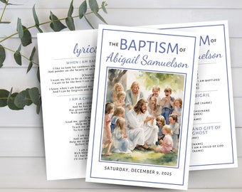 HLT Taufe Programm, Anpassbare Vorlage, Einfach zu bearbeiten Canva Download, Mädchen oder Jungen Taufe Programm, Christus Aquarell