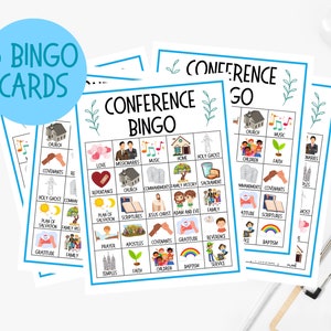 Bingo algemene conferentie LDS, spellen Heiligen der Laatste Dagen, LDS Conference, Come Follow Me, Afdrukbare bingokaarten, Kerk LDS,
