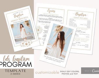 Customizable LDS Baptism Program Template, Easy to Edit Canva Download, Girl Floral Daisy Baptism Program, Great to Be Eight,