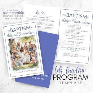 LDS Baptism Program, Customizable Template, Easy to Edit Canva Download, Girl or Boy Baptism Program, Christ Watercolor