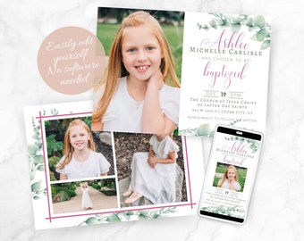 LDS Baptism Invitation Girl | LDS Baptism Girl | Baptism Invitation Instant Download | Baptism Invitation | Canva Template | CTR